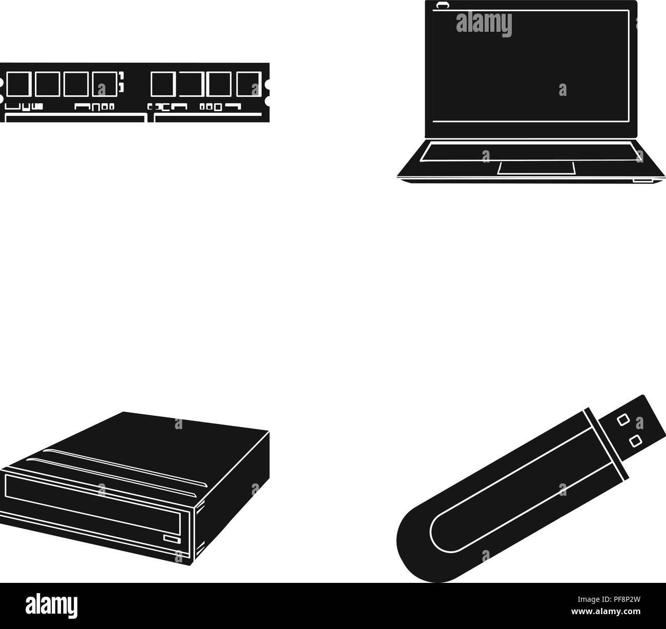 Flash drive, laptop, memory card.Personal computer set collection icons ...