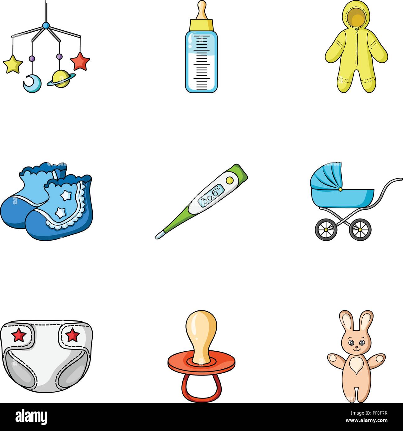 Baby born set icons in cartoon design. Big collection of baby born