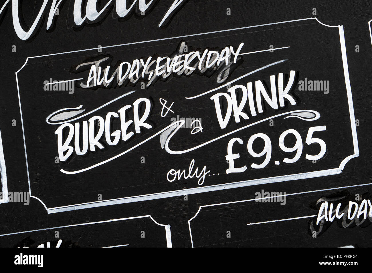 Chalkboard food and drink advert Stock Photo