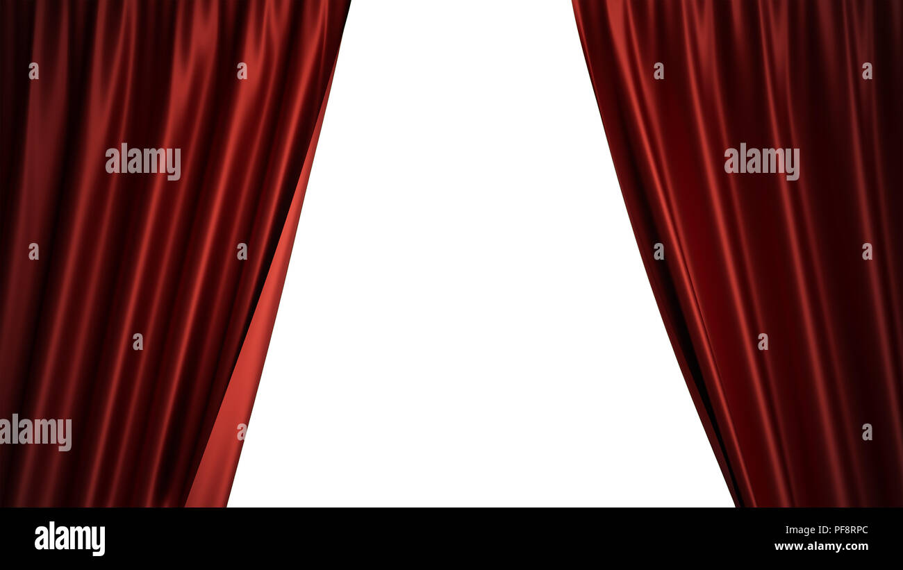 3D illustration luxury red silk velvet curtains decoration design, ideas. Red Stage Curtain for theater or opera scene backdrop. Mock-up for your design project Stock Photo