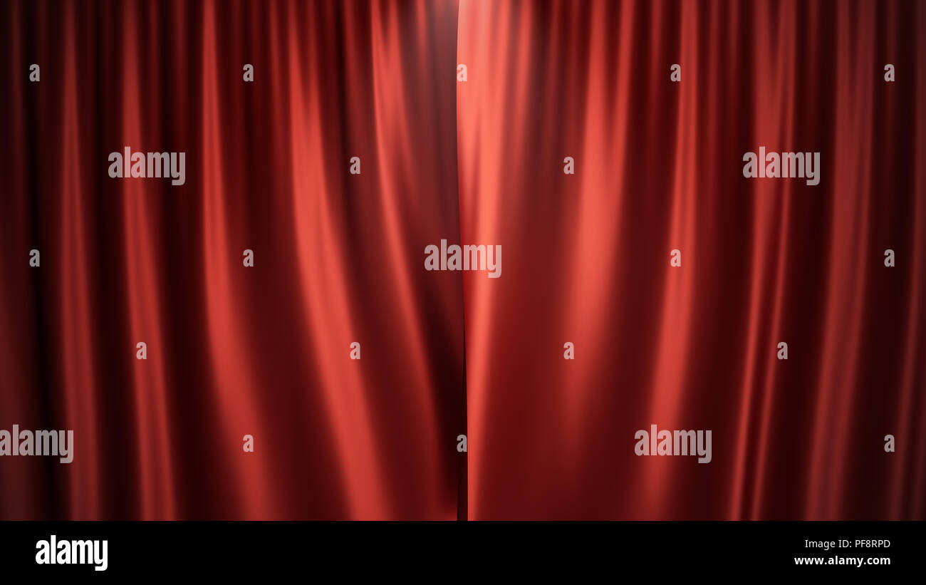 3D illustration luxury red silk velvet curtains decoration design, ideas. Red Stage Curtain for theater or opera scene backdrop. Mock-up for your design project Stock Photo