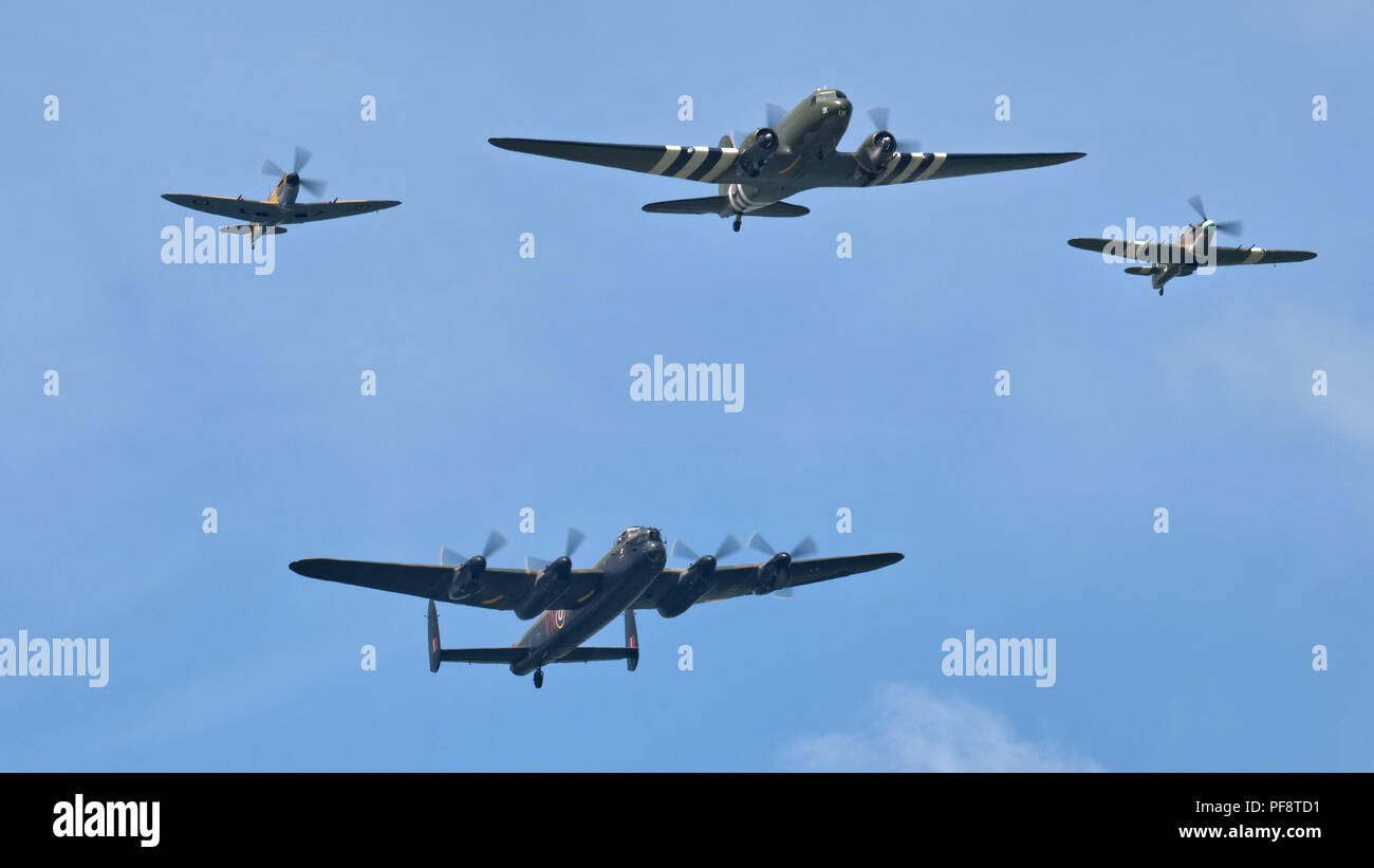 Battle of Britain Memorial Flight Lancaster bomber and C47 Dakota Stock