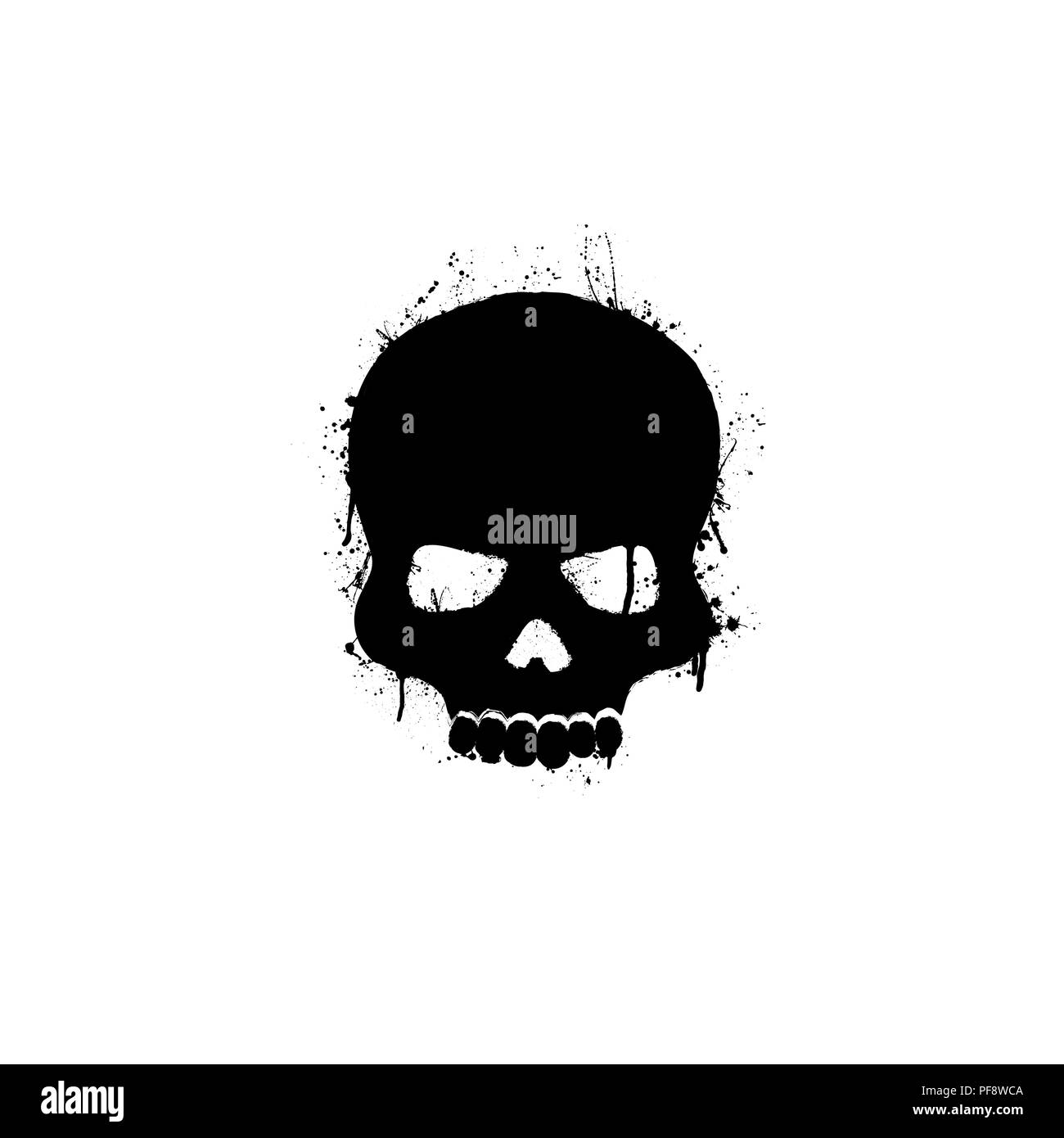Black grunge silhouettes of human skull on white background Stock Vector