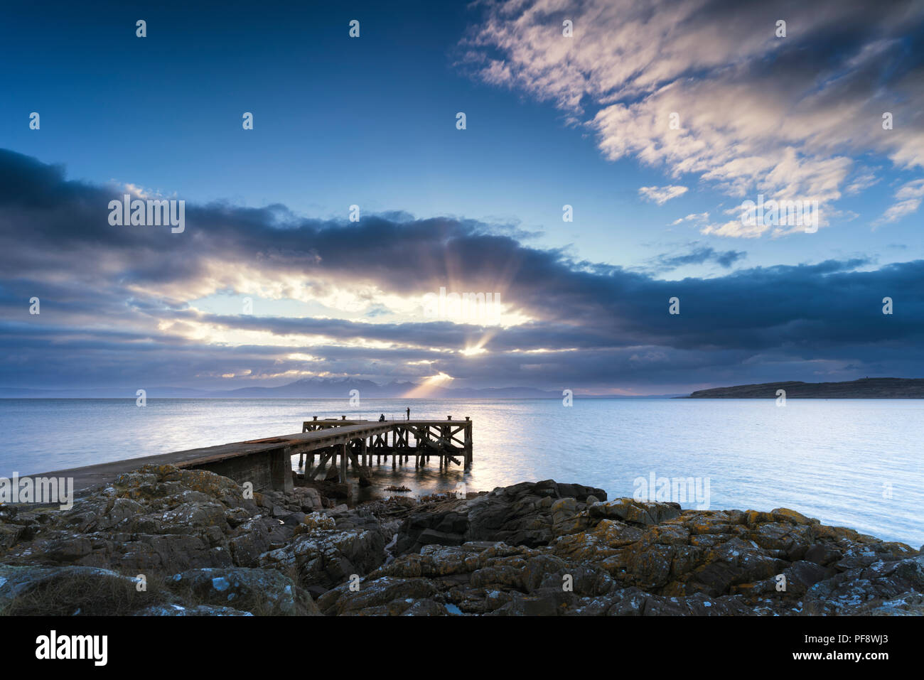 Portencross Pier sunset West Kilbride Scotland Stock Photo