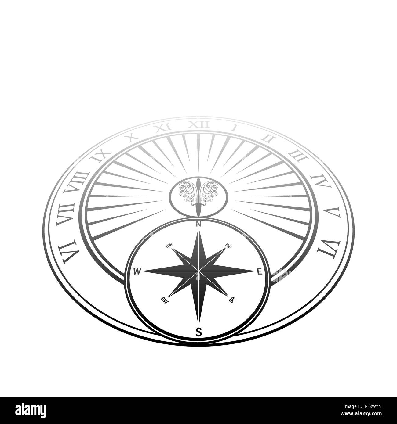 Black gradient sundial symbol in perspective isolated on white