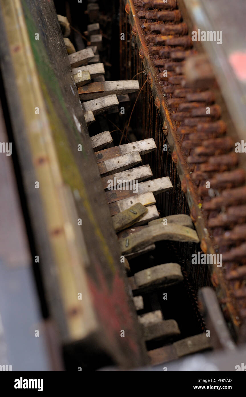 Rotten hammers in an old piano Stock Photo