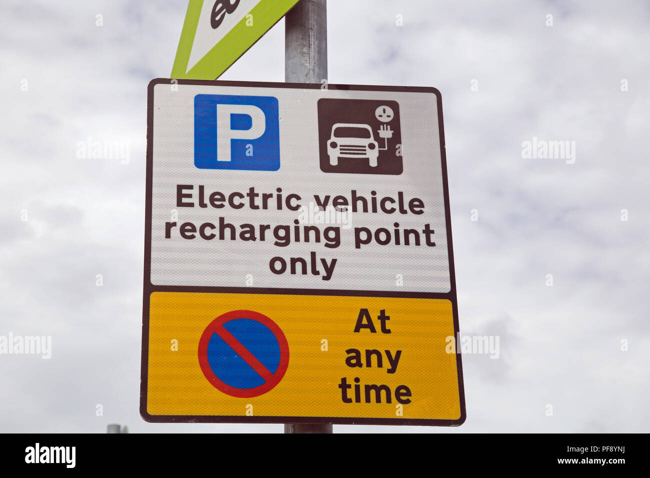 Sign showing the presence of a charging point for an electric vehicle Stock Photo