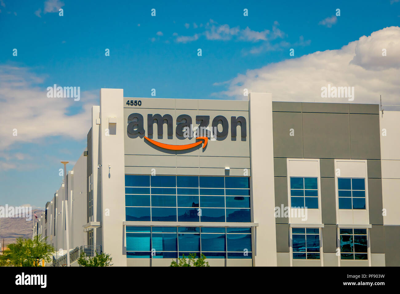 Las Vegas, NV, USA, June 15, 2018: Outdoor view of Amazon building Fulfillment Center. Amazon is the Largest Internet-Based Retailer in the United States Stock Photo