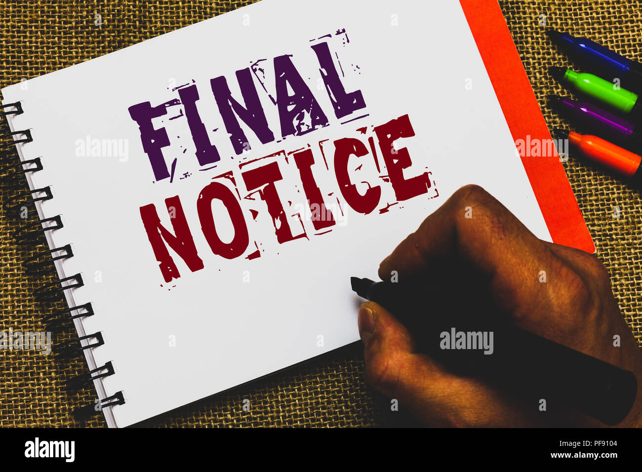 Word writing text Final Notice. Business concept for Formal Declaration