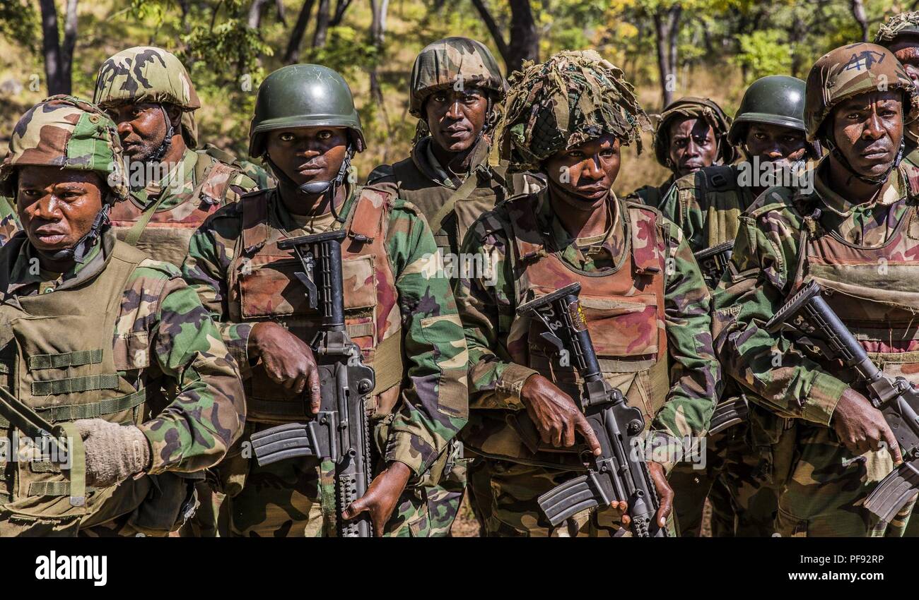 Soldiers from the Malawi Defence Force stand in formation while