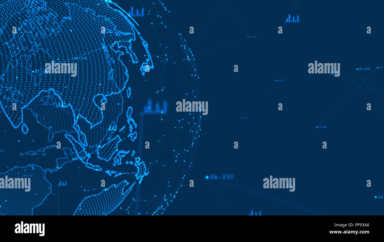 Growing global network and data connections concept.Scientific technology data network surrounding global connectivity. Stock Photo