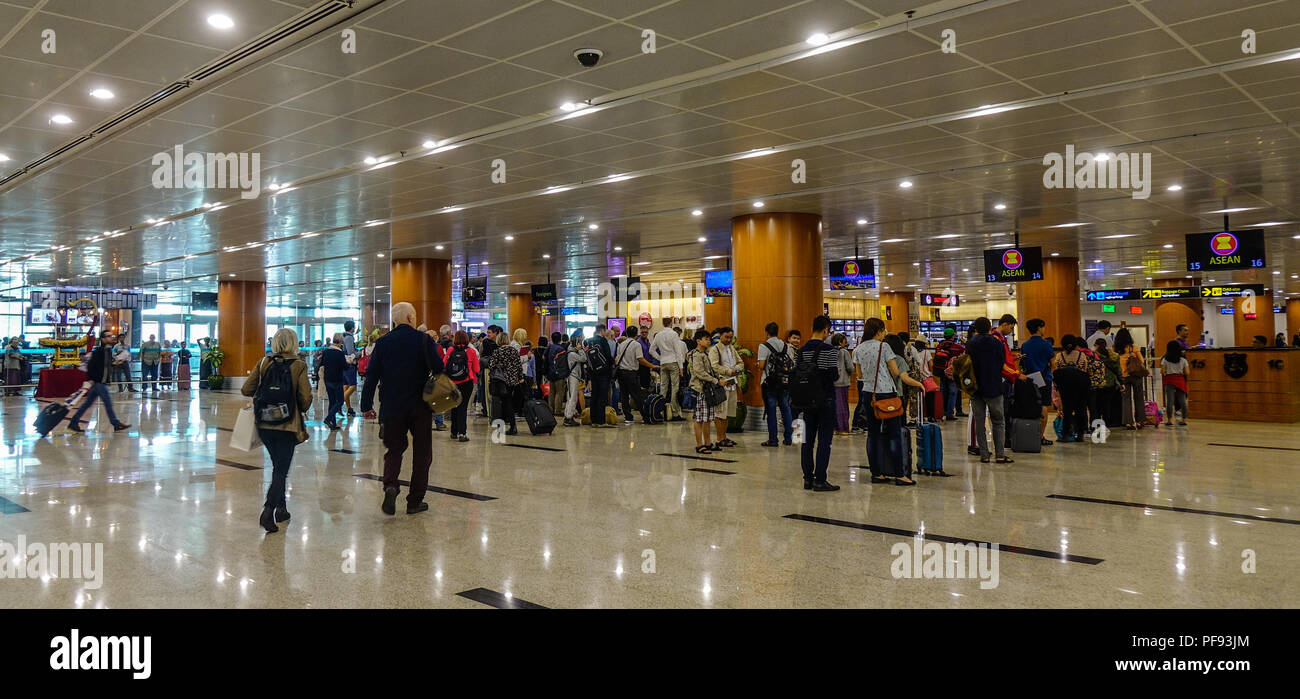 Yangon, Myanmar - Feb 1, 2017. Interior of Yangon Airport (RGN). The ...