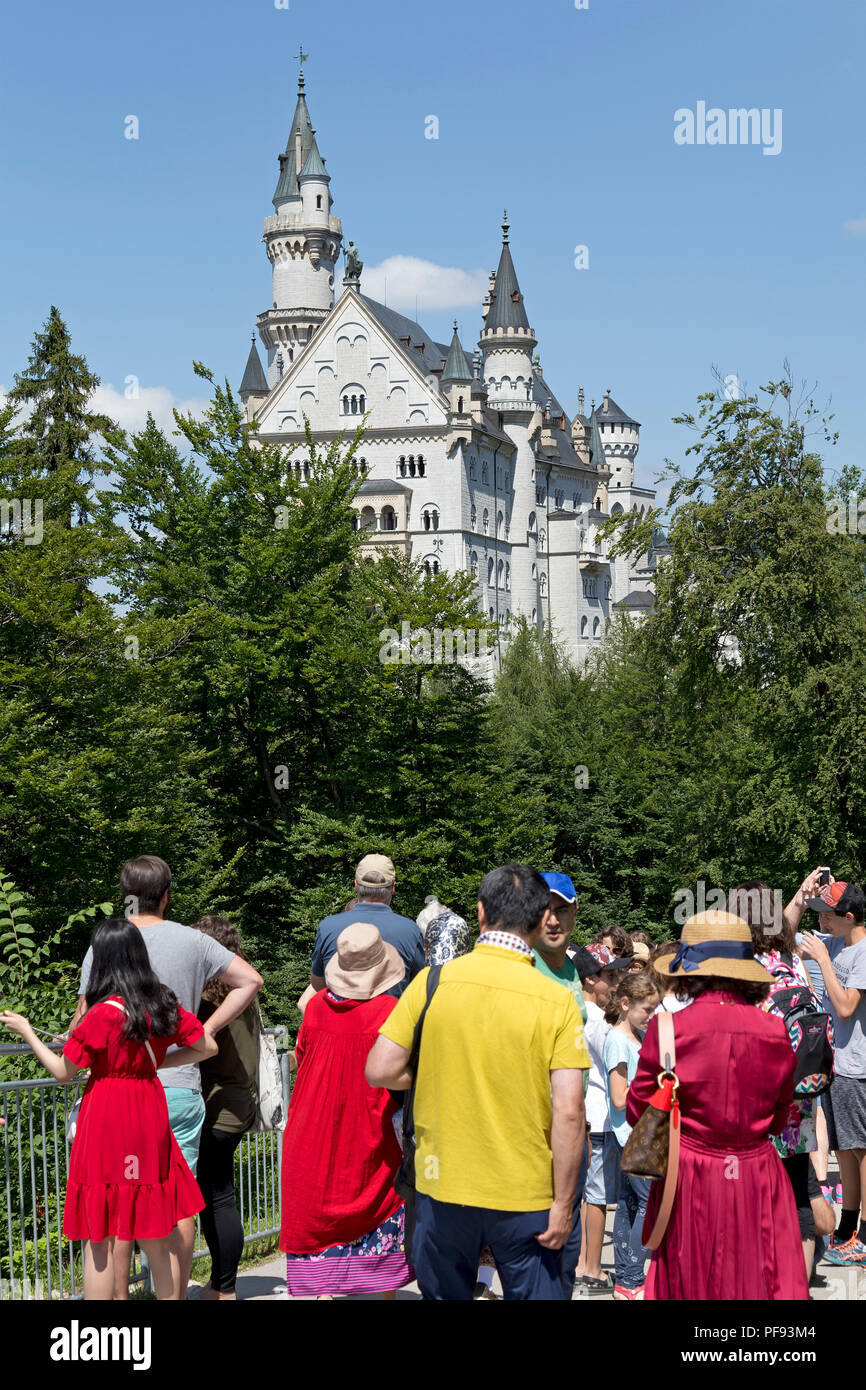 tourists on their way to Neuschwanstein Castle, Hohenschwangau, Allgaeu, Bavaria, Germany Stock Photo