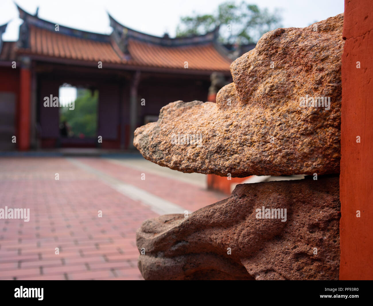 Dragon head closeup view in Taiwan Confucian Temple in Tainan Stock Photo