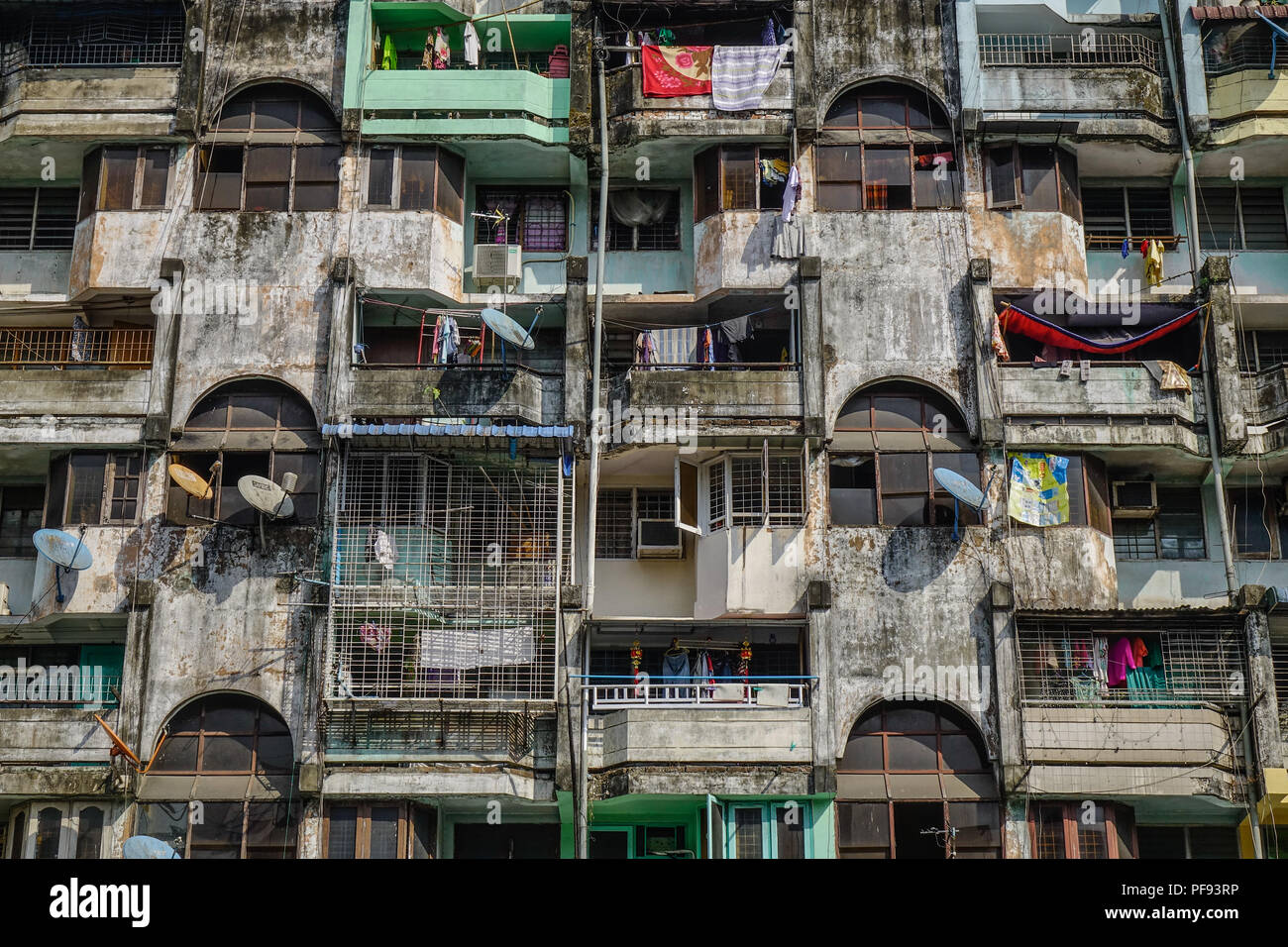 Yangon, Myanmar - Feb 1, 2017. Old apartments in Yangon, Myanmar ...