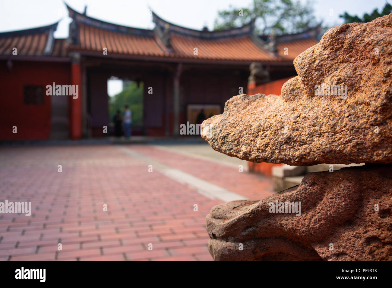 Dragon head closeup view in Taiwan Confucian Temple in Tainan Stock Photo