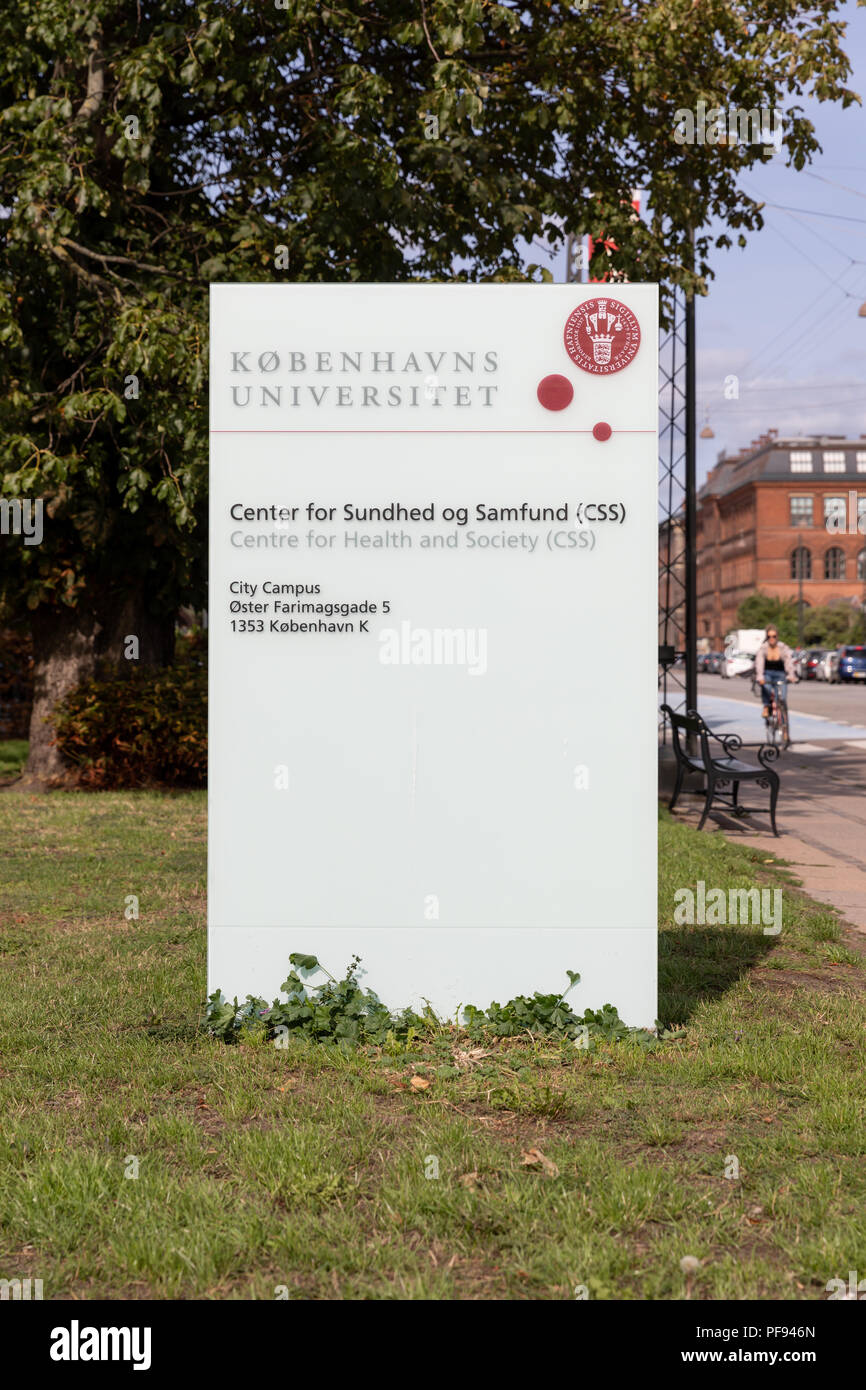 Centre for Health and Society (CSS), City Campus, University of Copenhagen, sign, Oester Farimagsgade, Copenhagen, Denmark Stock Photo