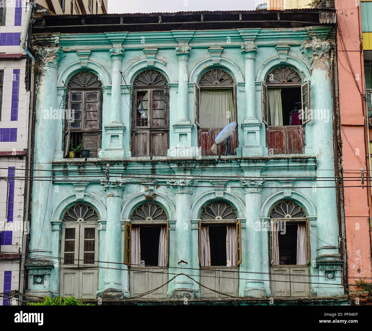 Old apartments in Yangon, Myanmar. Yangon is Myanmar largest city and