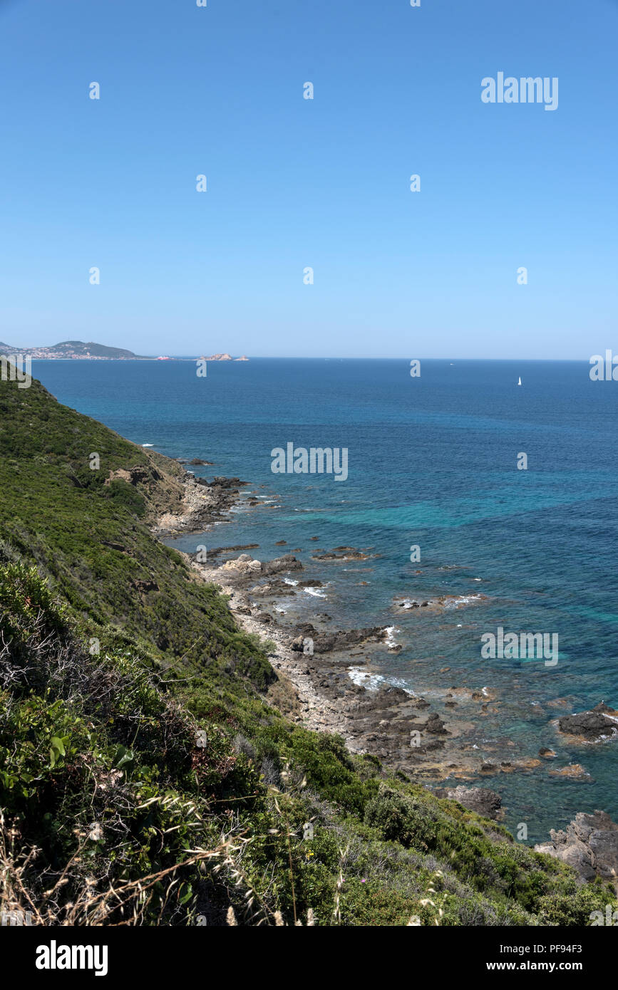 The Mediterranean Sea near the town of Ile-Rousse on the north -west coast of Corsica, France Stock Photo