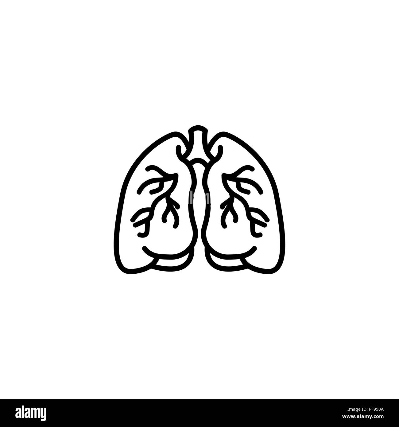 Web line icon. Lungs black on white background Stock Vector