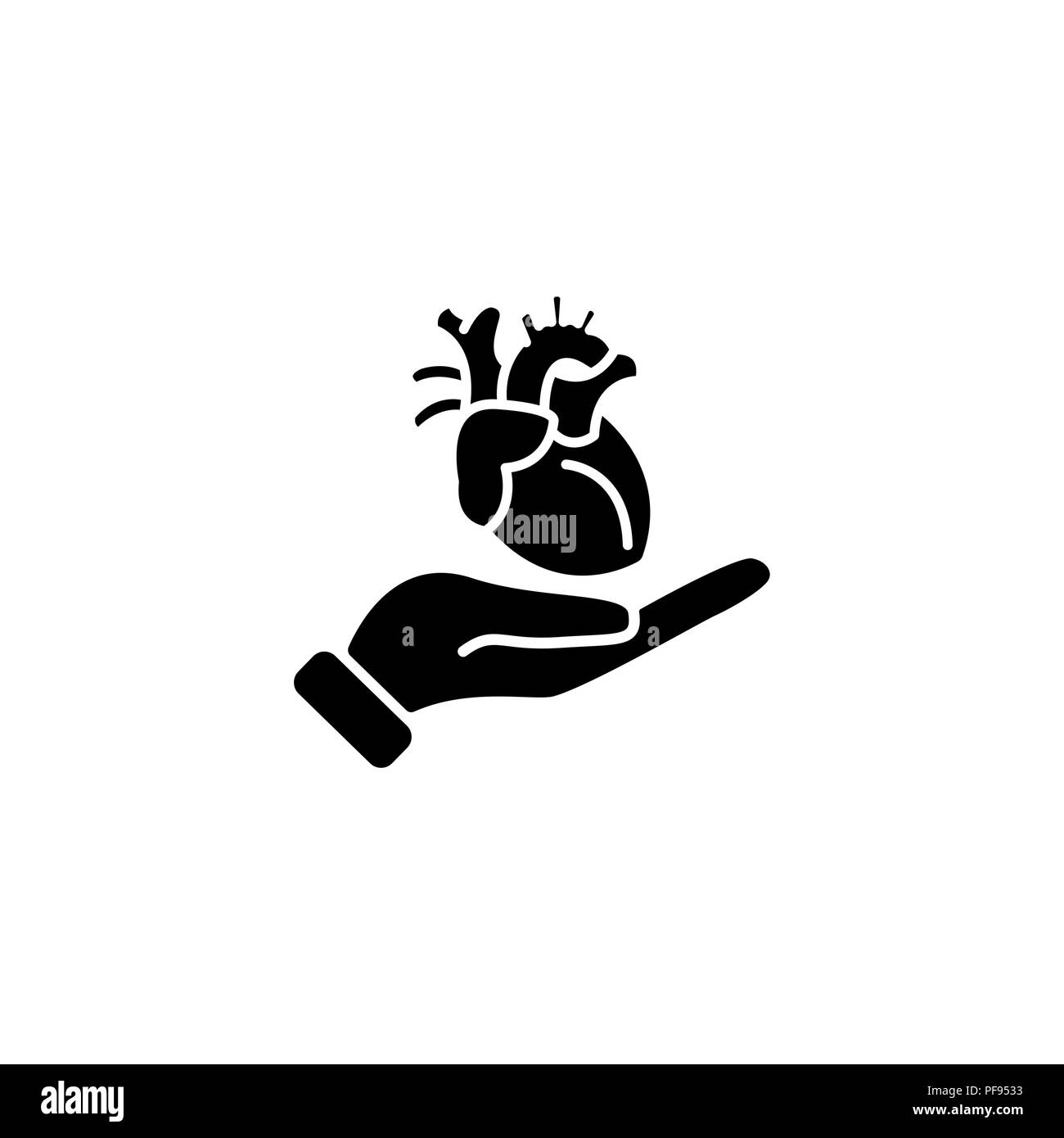 Web icon. Human heart in hand black on white background Stock Vector ...