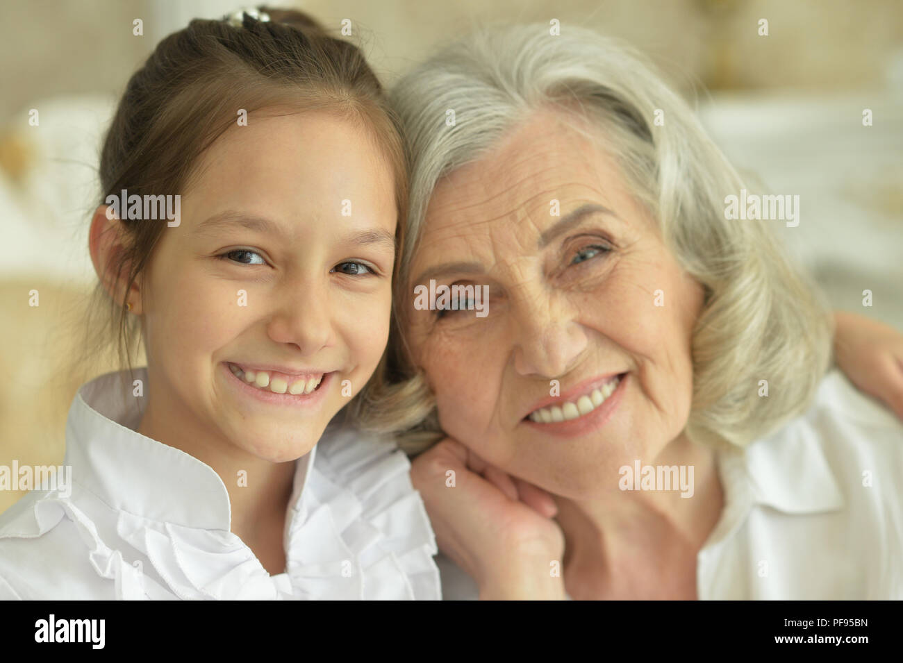 Portrait of a grandmother and granddaughter posing Stock Photo