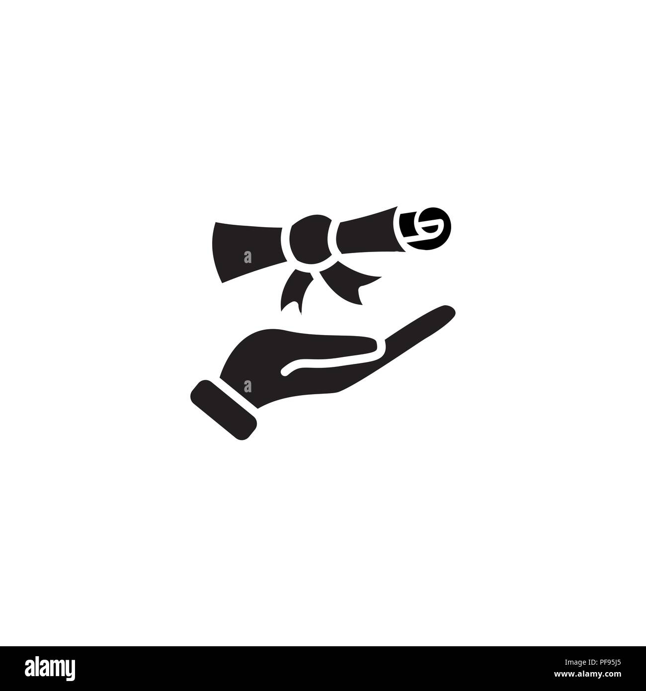 Web icon. Diploma in hand black on white background Stock Vector