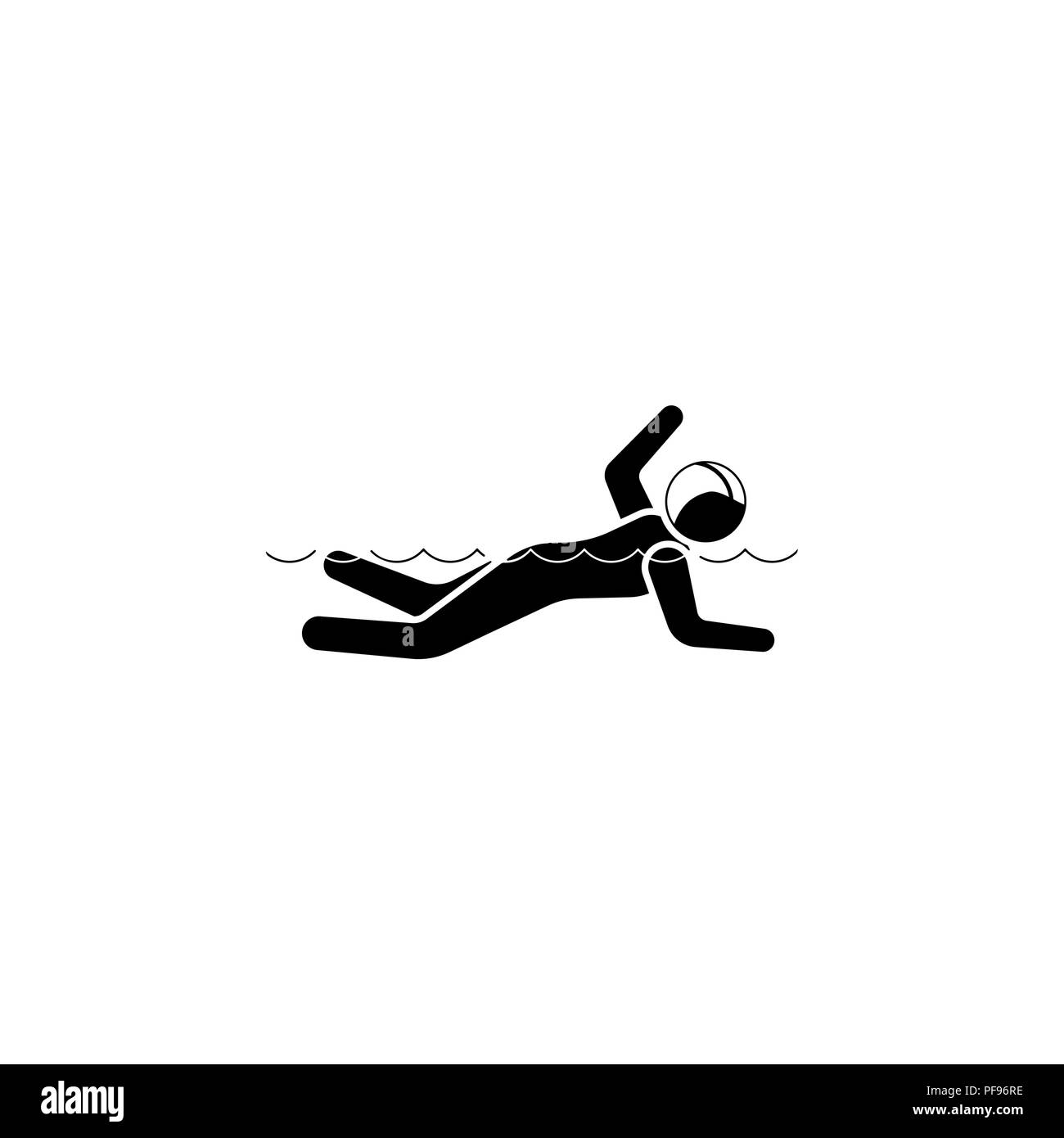 Vector illustration. Swimmer icon white on a black background Stock Vector
