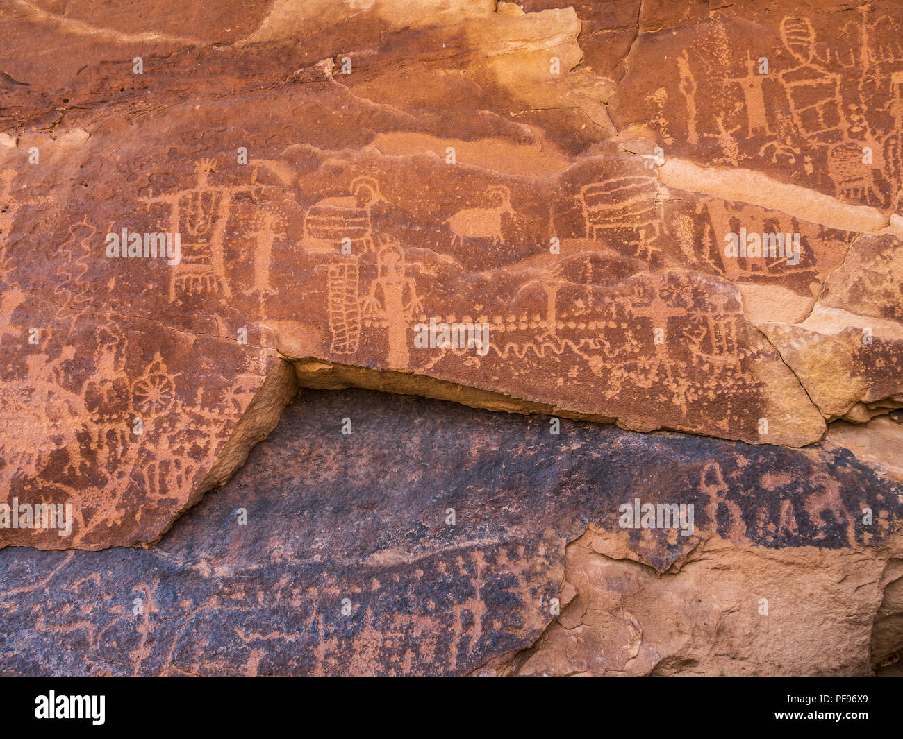 Fremont Indian petroglyphs, Flat Canyon, upper Desolation Canyon north of Green River, Utah. Stock Photo