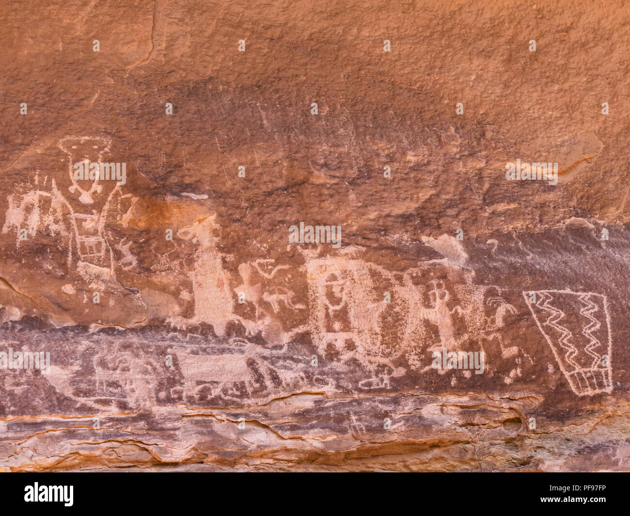 Rock Creek side canyon petroglyphs, Desolation Canyon north of Green River, Utah. Stock Photo