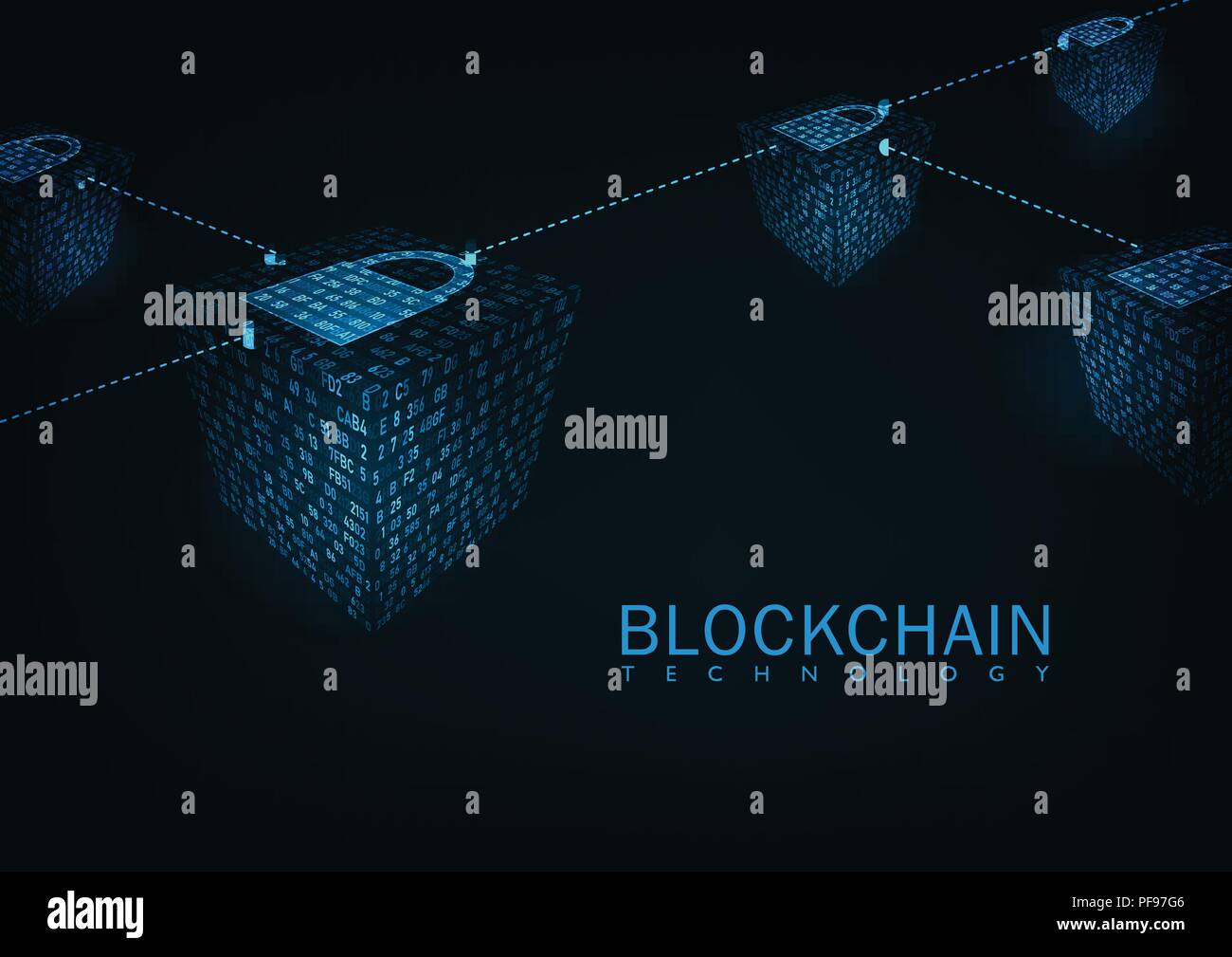 Abstract blockchain technology concept .Isometric digital blocks ...