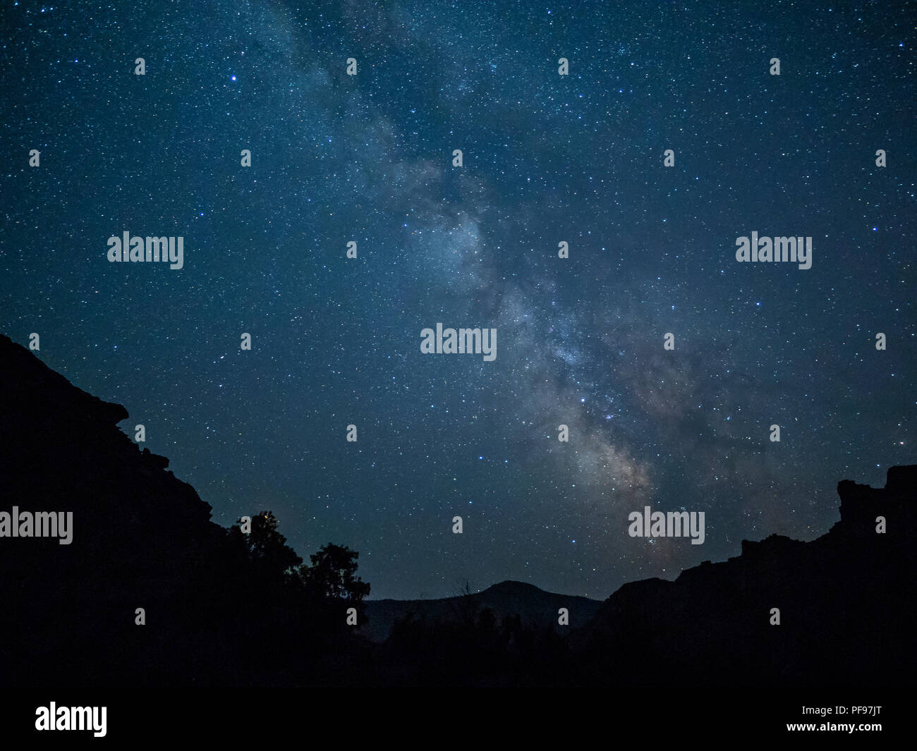 Milky Way in Desolation Canyon upstream from Green River, Utah. Stock Photo