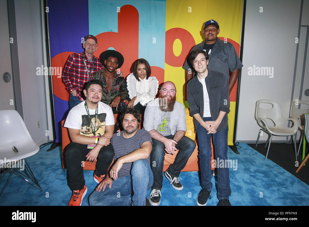 Cast and Producers of the new Nickelodeon animated series Rise of the  Teenage Mutant Ninja Turtles poising at Comic con 2018. Featuring: Rob  Paulsen, Eric Bauz, Brandon Mychal Smith, Ant Ward, Kat