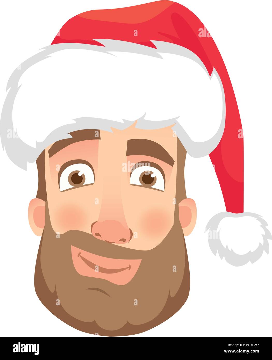 Head of a man in a Santa Claus hat. Man face expression. Human emotions. Set of cartoon vector illustrations. Smirk Stock Vector