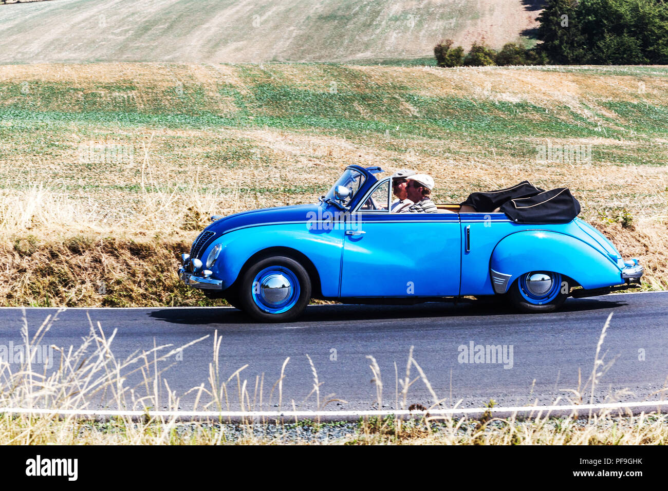 IFA F9 (1954),  Oldtimer car run on a rural road, Czech Republic Stock Photo