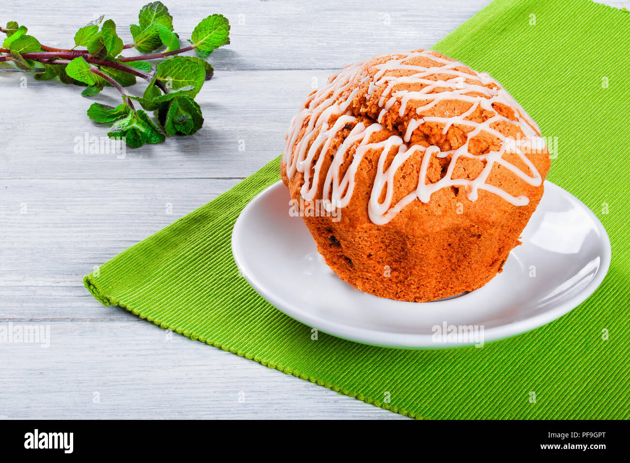 Whole Wheat muffins with raisins, nuts and ginger, closeup Stock Photo