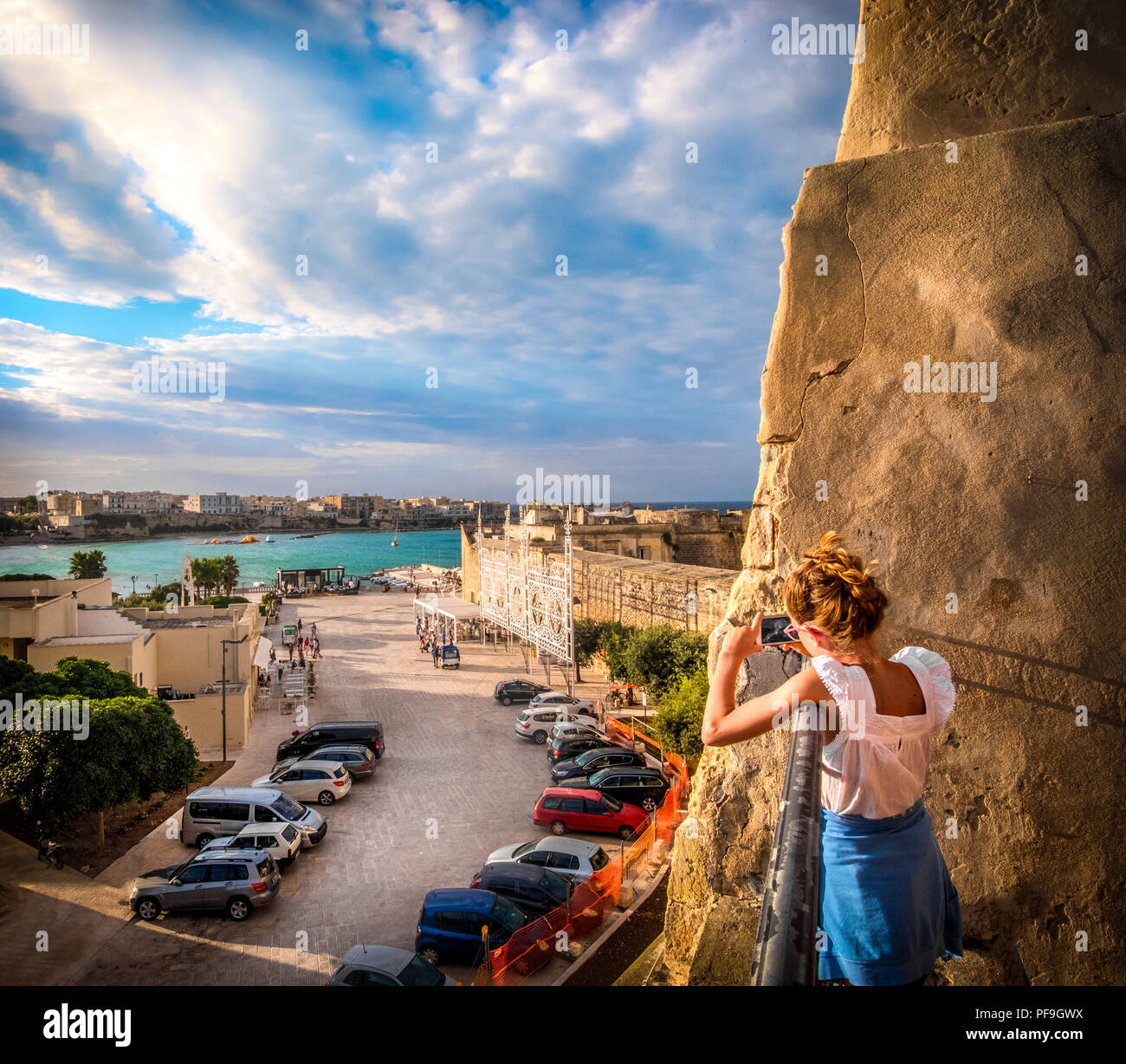 smartphone photographer girl - Otranto - Apulia - Italy - Salento Stock Photo