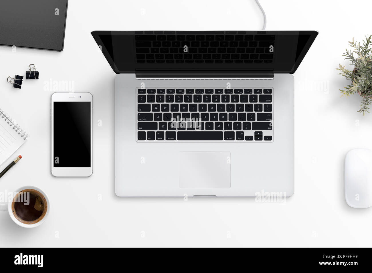 Download Laptop And Smart Phone On Office Desk Blank Screen For Mockup App Or Responsive Web Site Design Presentation Flat Lay Stock Photo Alamy