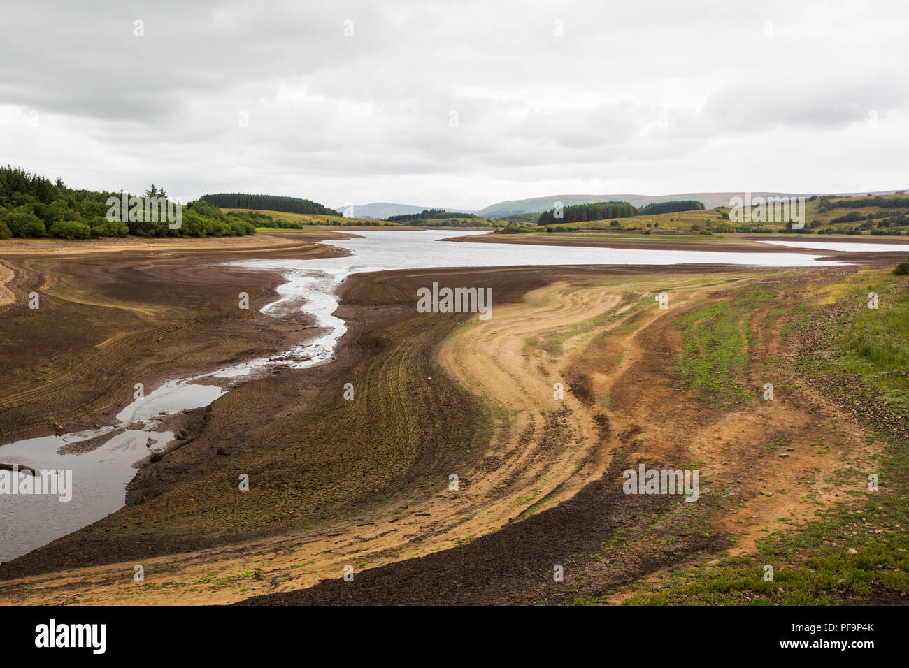 Stocks Reservoir in Bowland, Lancashire, drying up due to the ongoing drought, July 2018 Stock