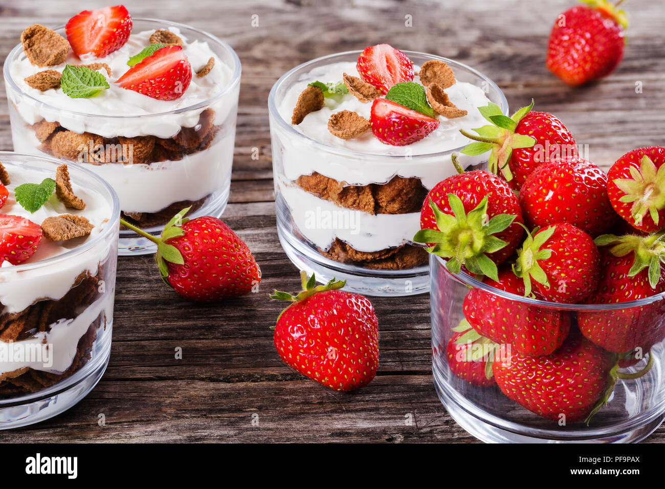 homemade yogurt in cups with whole grain flakes Stock Photo Alamy