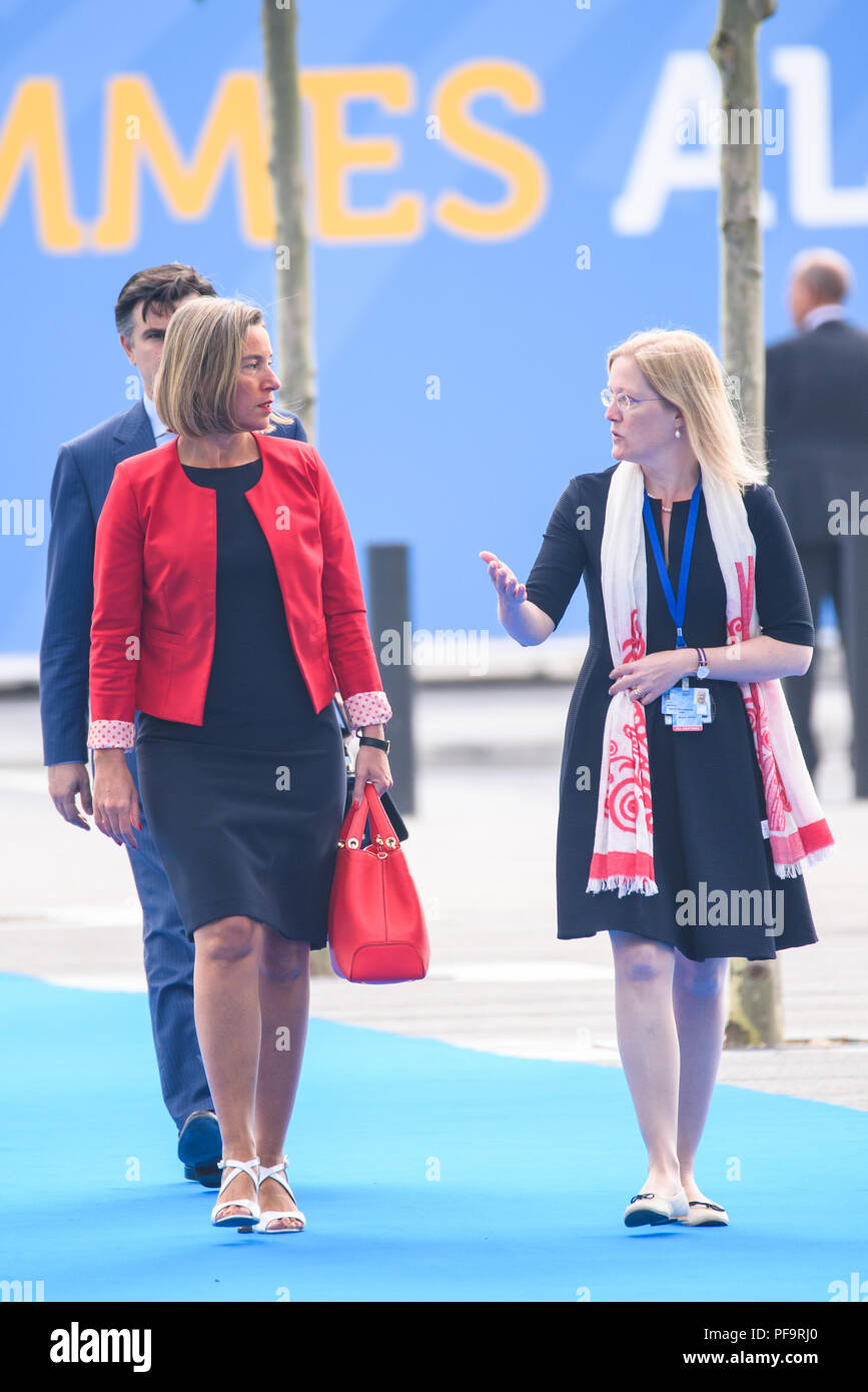 12.07.2018. BRUSSELS, BELGIUM. Federica Mogherini, EU High Representative, during World leaders are arriving to NATO SUMMIT 2018.  World leaders are Stock Photo