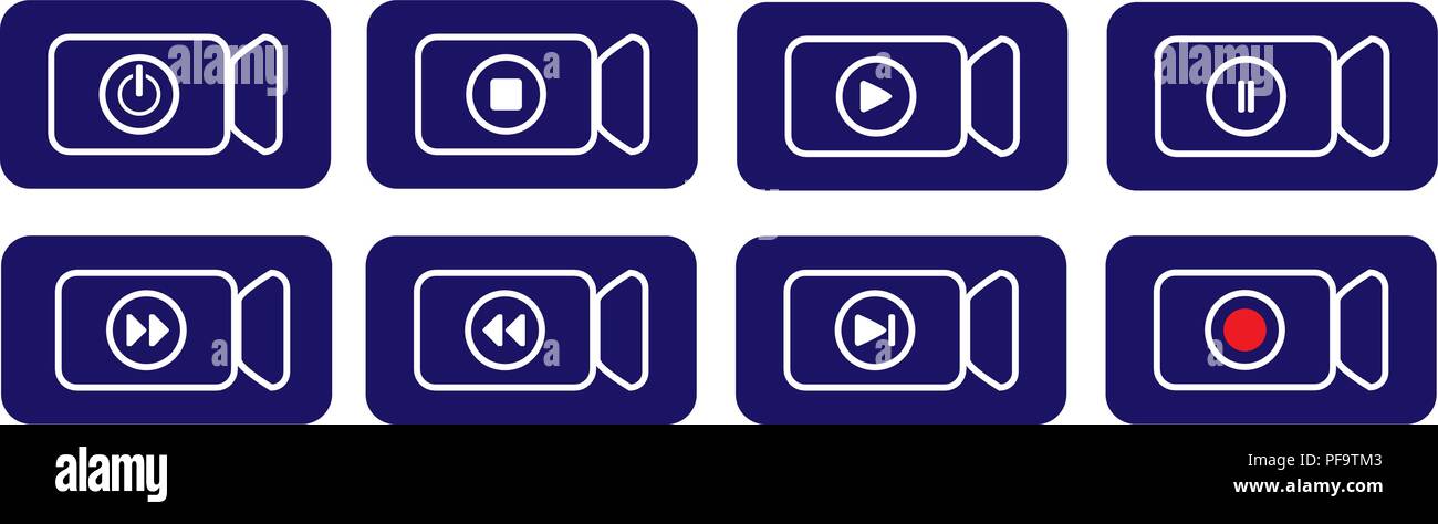 Rectangular blue button to indicate video device functions Stock Vector