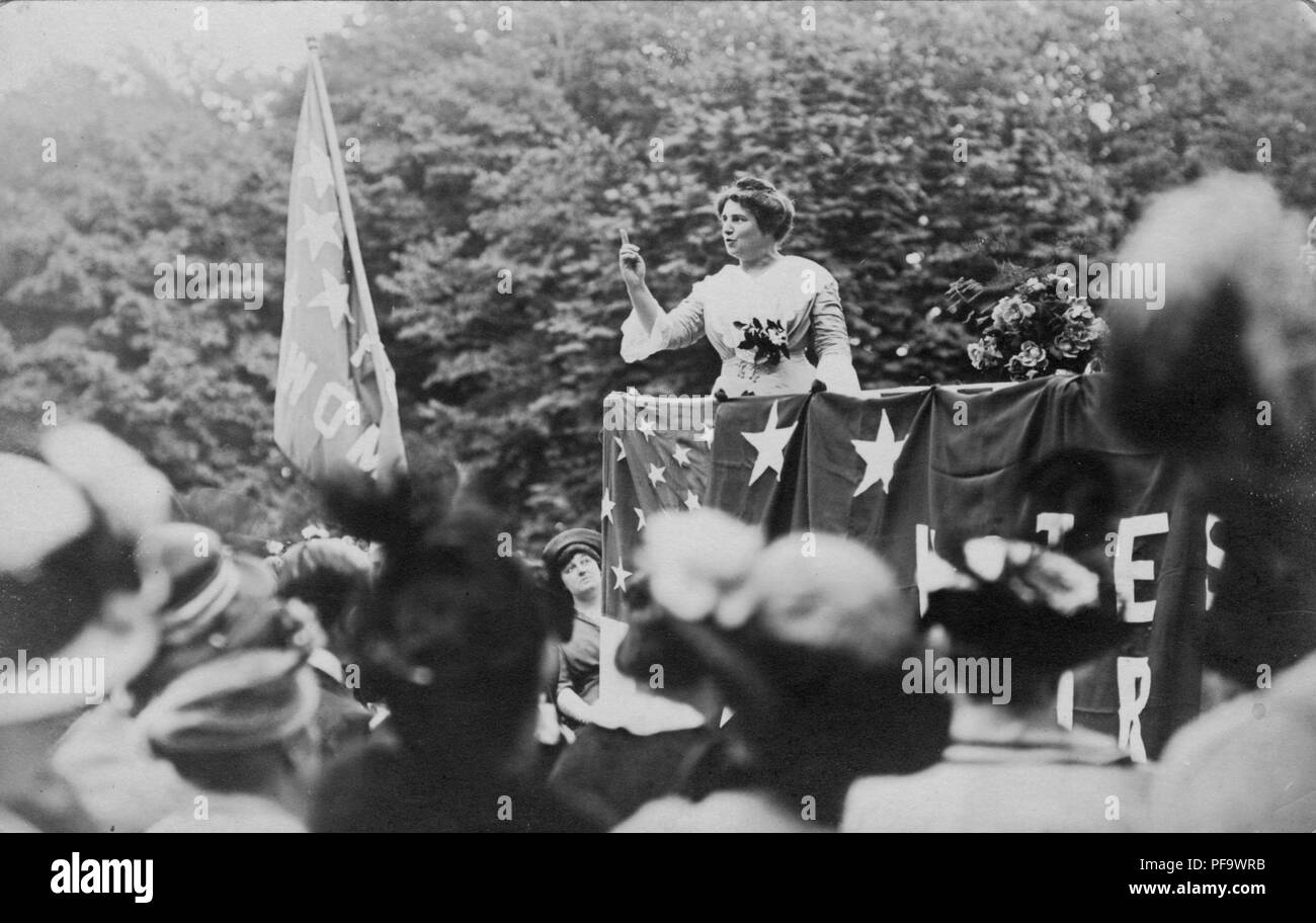 Maude Ballington Booth, daughter-in-law of Salvation Army founder, William Booth, giving an address at socialite Alva Belmont's Newport, Rhode Island estate, 1913. () Stock Photo