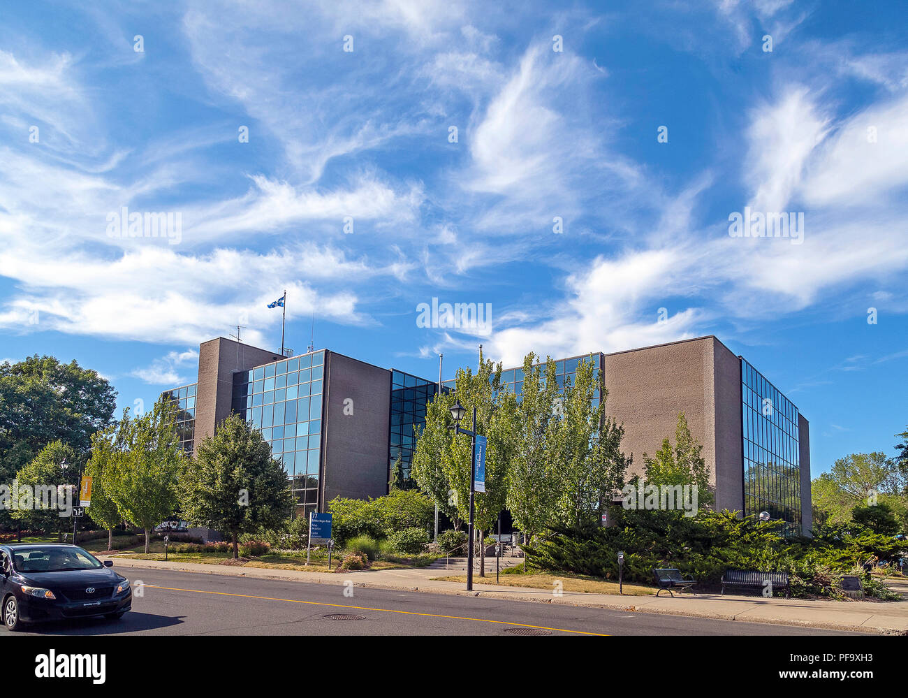 Ville de Granby (City Hall) and Palais de Justice (Court house), Granby, Eastern Townships, Quebec, Canada. Stock Photo