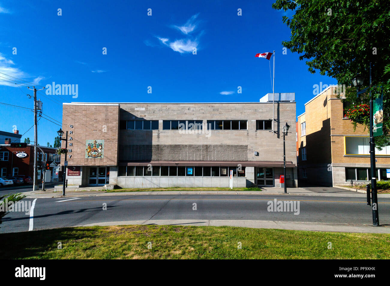 Canada Post office on the corner of Rue Principale and Rue Saint Antoine in Granby, Eastern Townships, Quebec, Canada. Stock Photo