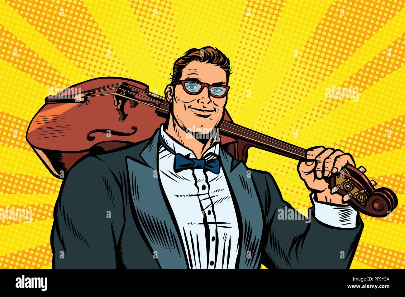 pop art violoncellist musician Stock Vector