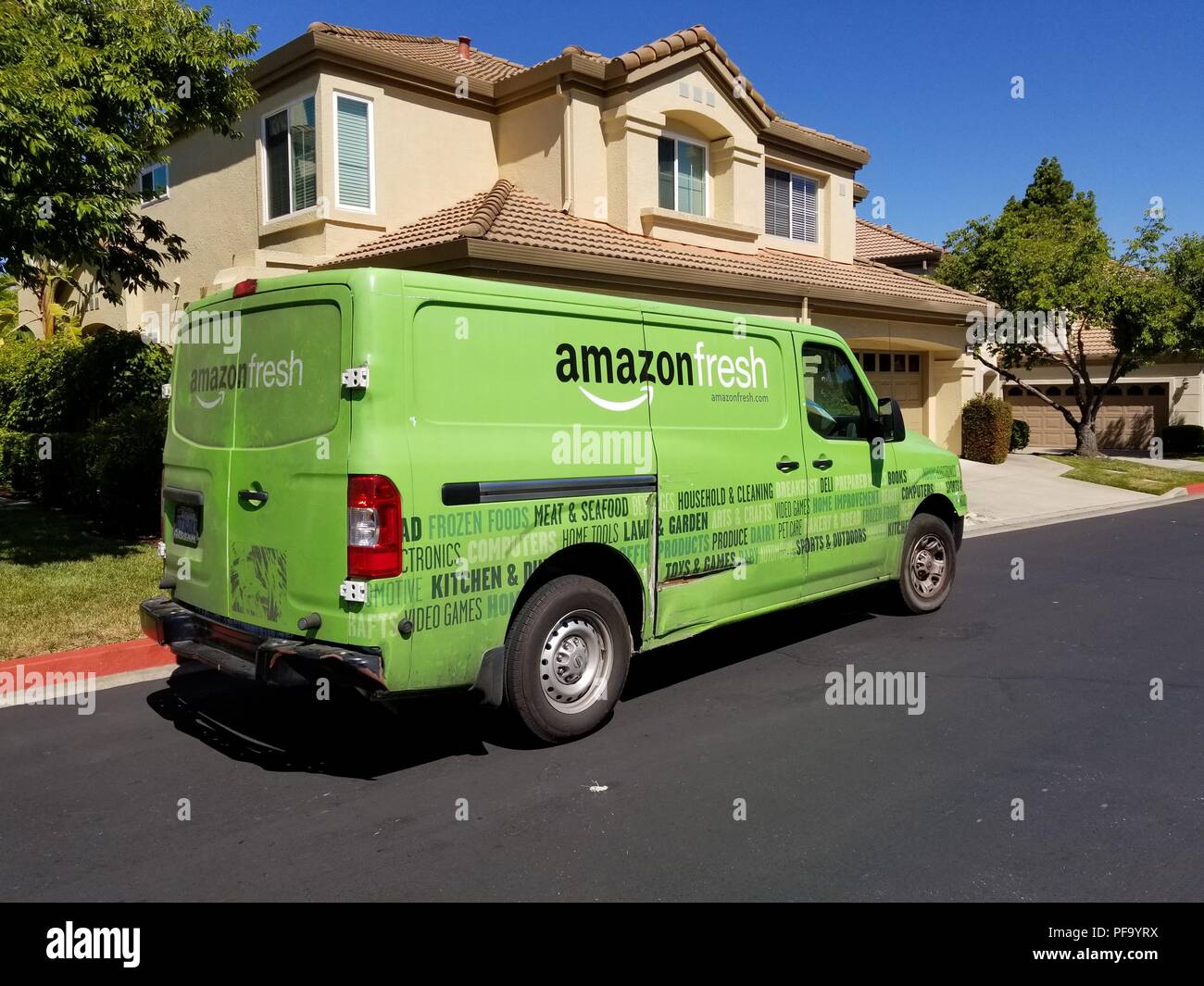 Amazon Fresh Grocery Delivery Truck From The Amazon Prime Service Parked On A Suburban Street In San Ramon California July 5 18 Stock Photo Alamy