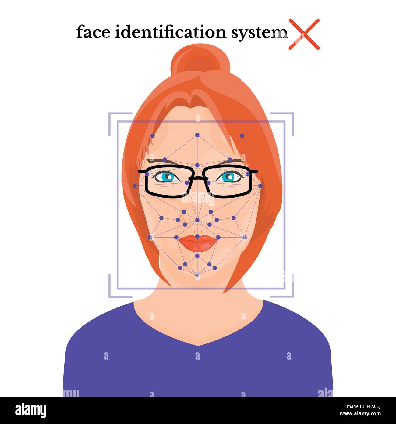 Young beautiful girl face with glasses, facial identification system
