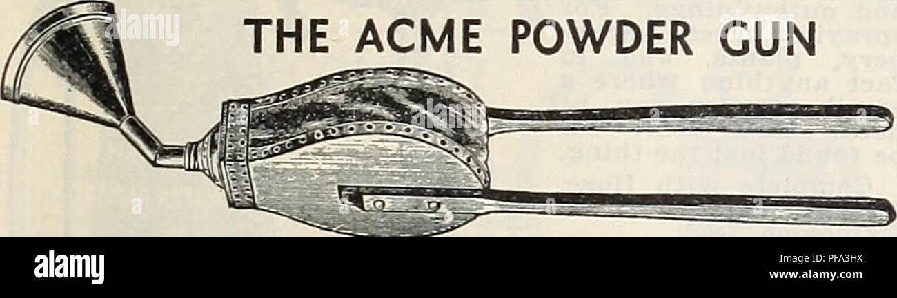 . Diamond jubilee 75th anniversary. Gardening Equipment and supplies Catalogs; Agricultural implements Catalogs; Seeds Catalogs; Bulbs (Plants) Catalogs; Vegetables Catalogs; Flowers Catalogs. GRITCO TIN CAN SPRAYER For spraying Insecticides, disinfectants, etc. Capacity, one quart. Parcel post weight, 2 pounds. Our special price 80.45 THE ACME POWDER GUN. * .9°&quot;?^°J * valveless bellows equipped with a dis- triDutlng tube or nozzle, a funnel, a spreader for diffusing the spray and an elbow for placing the spray on the underside of the leaves. Parcel post weight, 2 pounds. Special price $1 Stock Photo