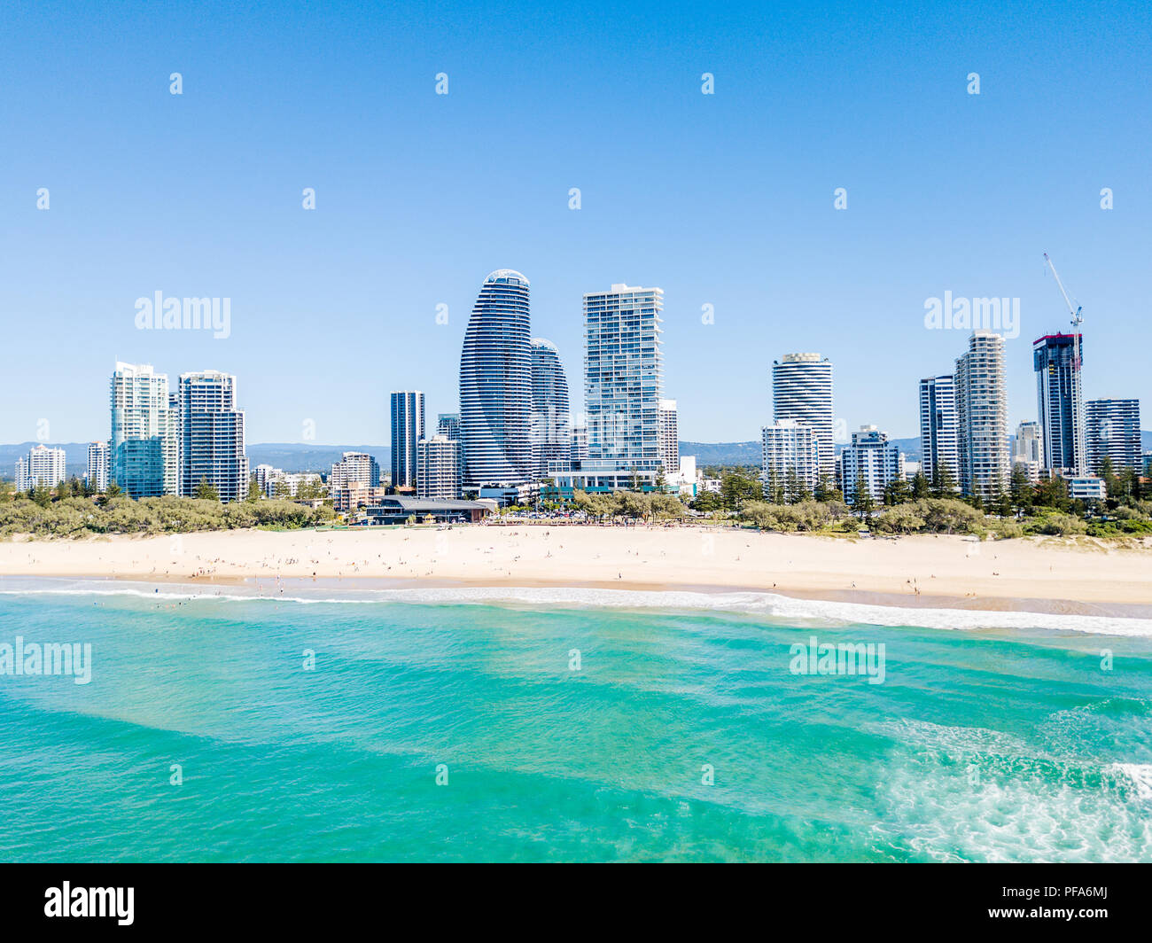 An aerial view of Broadbeach on a clear day on the Gold Coast Stock Photo